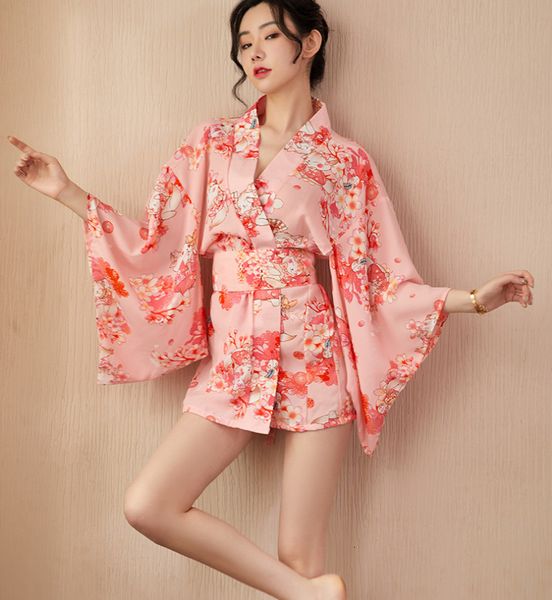 

summer chiffon suit japane printed large bathrobe pajamas fun underwear girls' kimono, Red;black