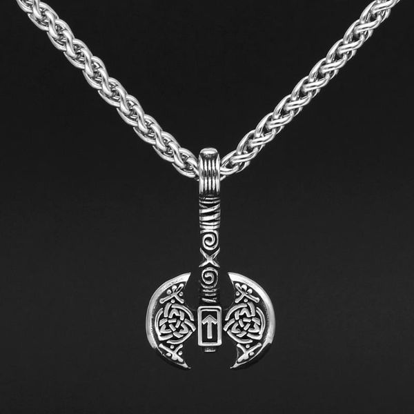 

chains viking axe rune necklace for men nordic jewlery gift, Silver