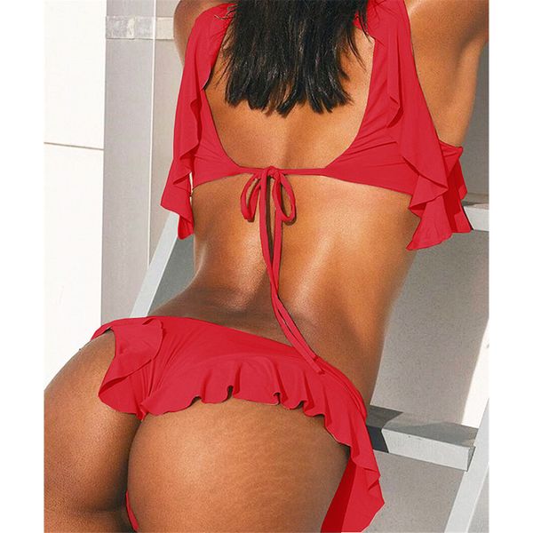 

new 2021 ruffled mid waist bikini female swimsuit women swimwear two-pieces bikini set bather bathing suit swim lady k2038