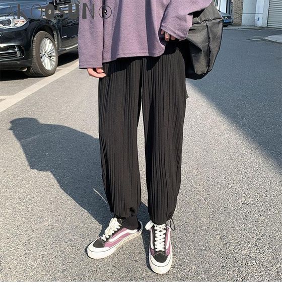 

men's pants men track summer the handsome and trendy all-match loose nine-point casual folds trousers beam baggy, Black
