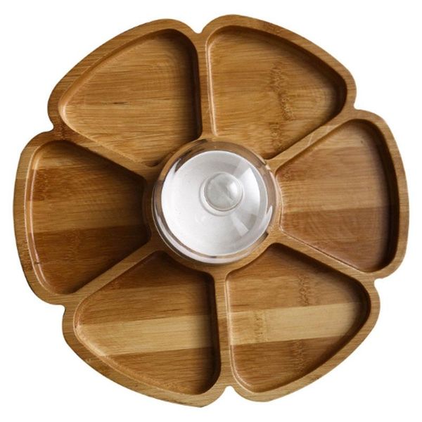 

petal shaped six compartments, nut box, dried fruit plate, creative compartment snack plate with ceramic bowl cover dishes & plates