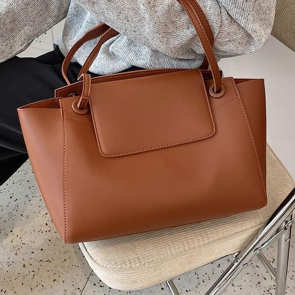 

evening bags vintage designer tote for women 2021 luxury pu leather shoulder ladies pure color casual handbags simple messenger bag