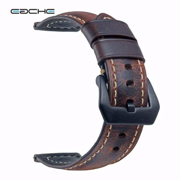

watch bands eache classical genuine oil leather men watchband handmade band 20 22mm 24mm 26mm black&silver buckle accessories, Black;brown