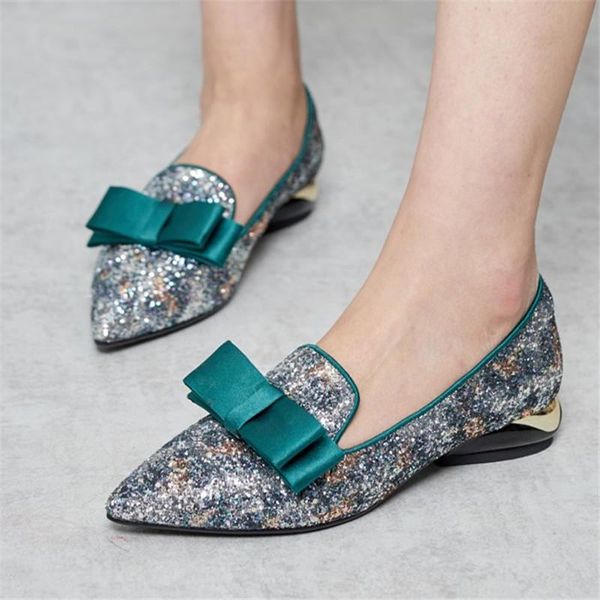 

dress shoes pxelena bling glitter women low heels loafers slip on 2021 spring brand lady bowknot office daily pumps plus sz, Black