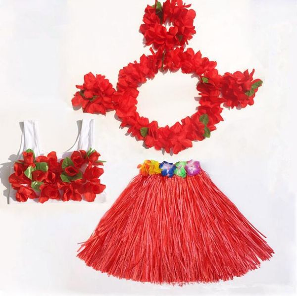 

hawaii flower lei headband garland wreath hula grass skirt bra children girls dress decor tropical party favor
