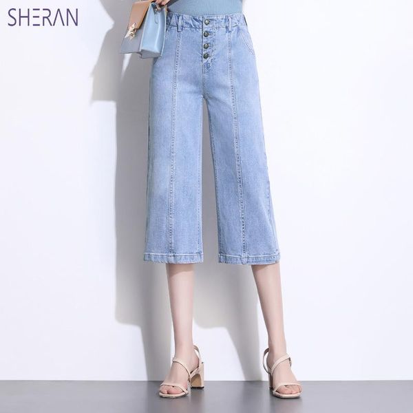 

women's jeans sheran 5xl woman high waist denim wide leg frayed edge fashion streetwear womens plus size fashions 7xl 9xl, Blue