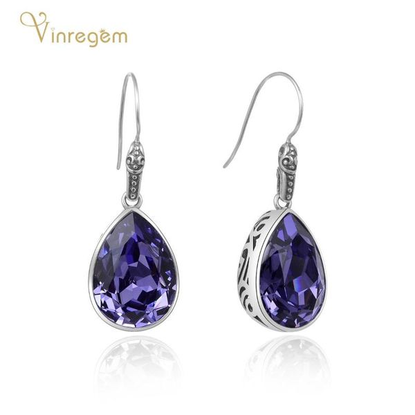 

dangle & chandelier vinregem 100% 925 sterling silver pear cut amethyst gemstone wedding engagement party luxury drop earrings fine jewelry
