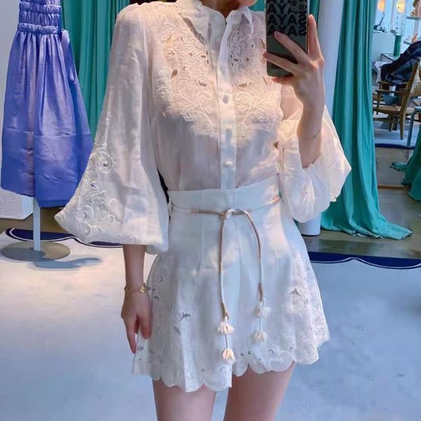 

women's shorts women 100% ramie embroidery white blouse with linen, White;black