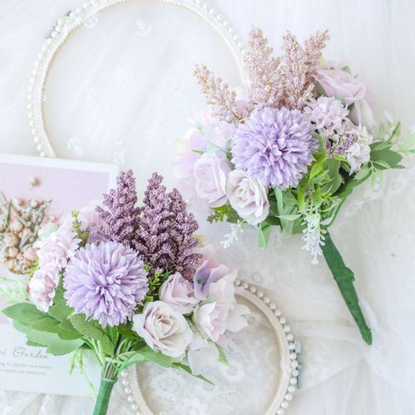 

decorative flowers & wreaths silk rose peony bouquet artificial simulation roses bud bride wedding holding home decoration po props