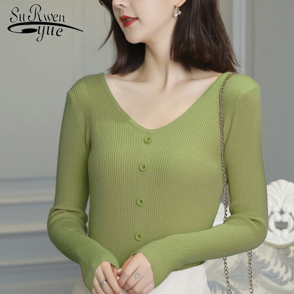 

fashion low v-neck long sleeve women sweater and pullovers 5 colors clothes autumn slim short knitted 6502 50 210508, White;black