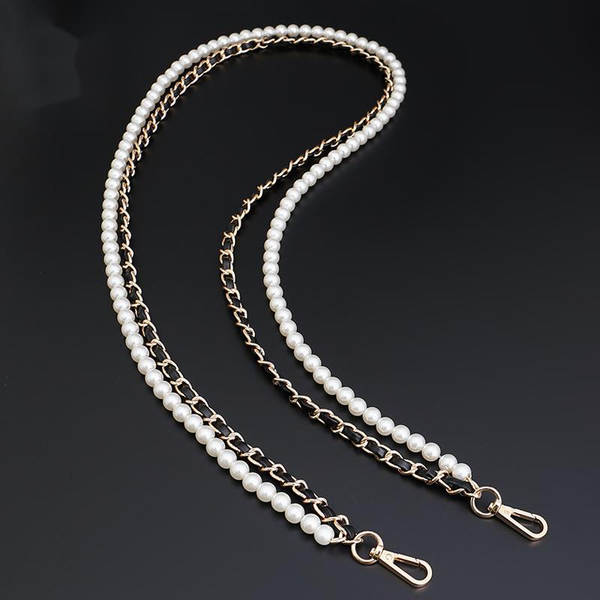 

fashion bag advanced sense long chain fragrance small pearl pendant splicing metal leather shoulder strap crossbody diy parts & accessories, Black