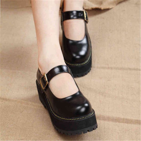 

dress shoes women creepers 2021 pu mary jane cosplay flats platform goth ankle strap ladies student loafers jk girls 2v9d, Black