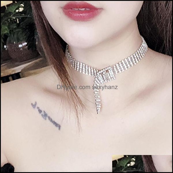 

necklaces & pendants shiny bling color zircon circle clavicle necklace womens short neck simple aessories jewelry chokers drop delivery 2021, Golden;silver