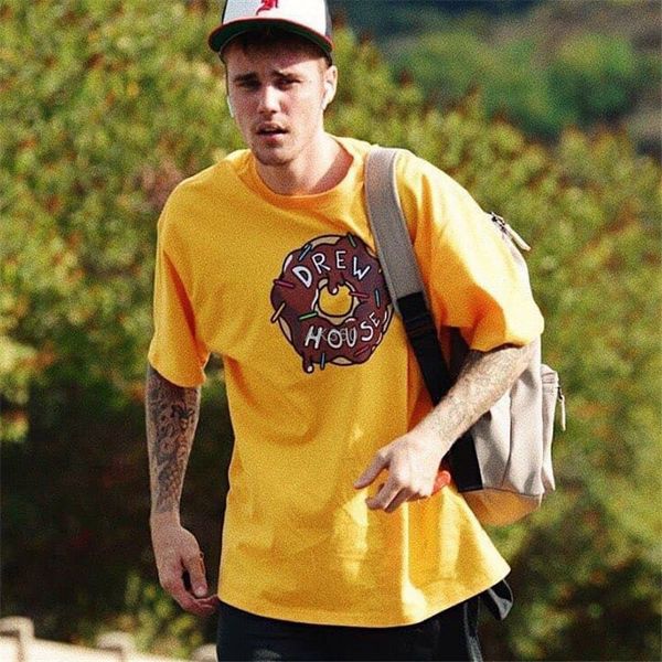 

2020 summer new fashion brand t-shirt men's drew bieber same chocolate doughnut cotton hip hop loose short sleeve, White