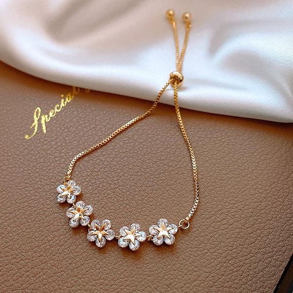

link, chain fashion zircon petal bracelet niche design student girlfriend korean simple jewelry gift, Black