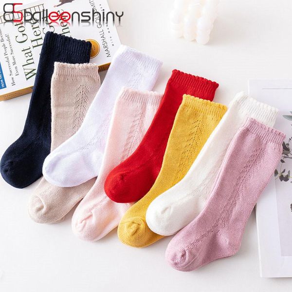 

balleenshiny cute girls knee high socks bows cotton breathable soft children hollow out non-slip born infant 0-3y, Pink;yellow
