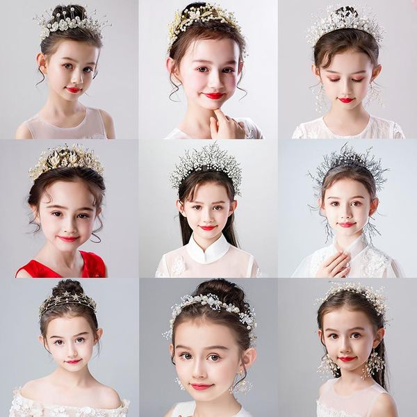 

hair clips & barrettes silver color gold handmade headbands pearls crystal tiara chlidren hairbands wedding accessories veil women girls kid, Golden;silver
