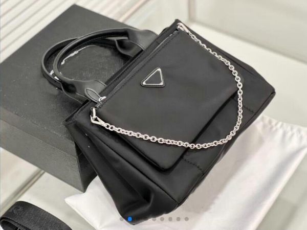 

fashion 2pcs/set saffiano handbags shopping bag 2022 woman chain bags designer tote two pieces capacity nylon es shoulder bags