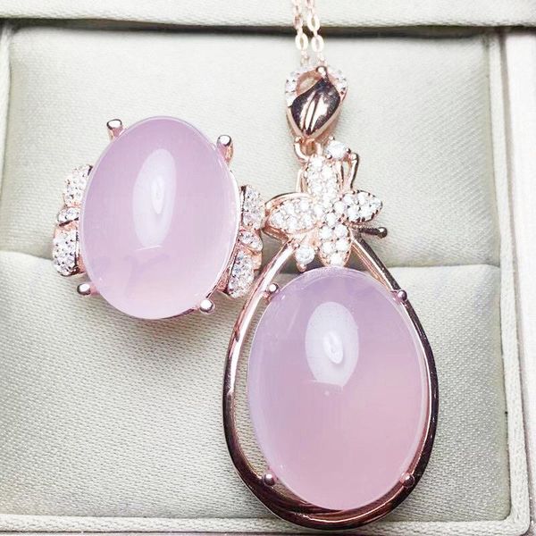 

per jewelry natural real pink chalcedony butterfly set 1pc ring pendant 925 sterling silver s205111 bracelet, earrings & necklace, Black