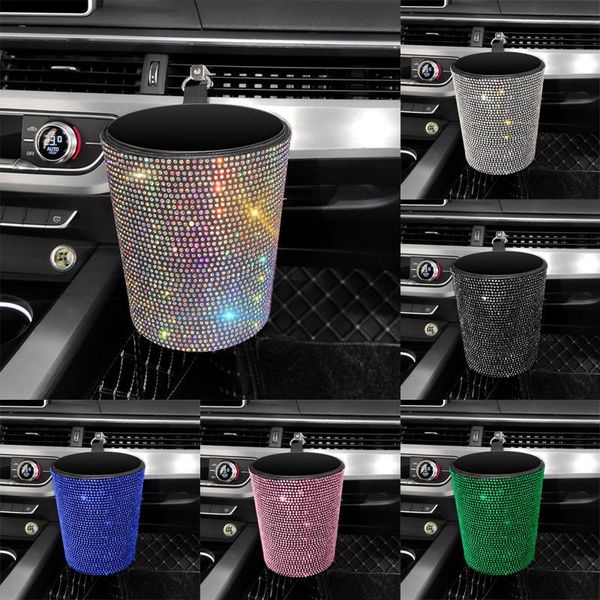 

car organizer colorful rhinestones garbage can bin creative auto air outlet hanging trash storage box diamond accessories for girls women