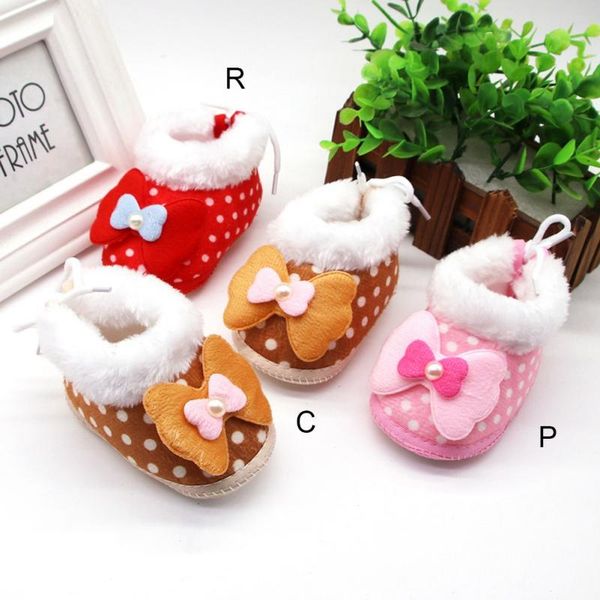 

first walkers winter baby girls boys plus velvet cotton shoes infant dot print boots toddler soft soled walking
