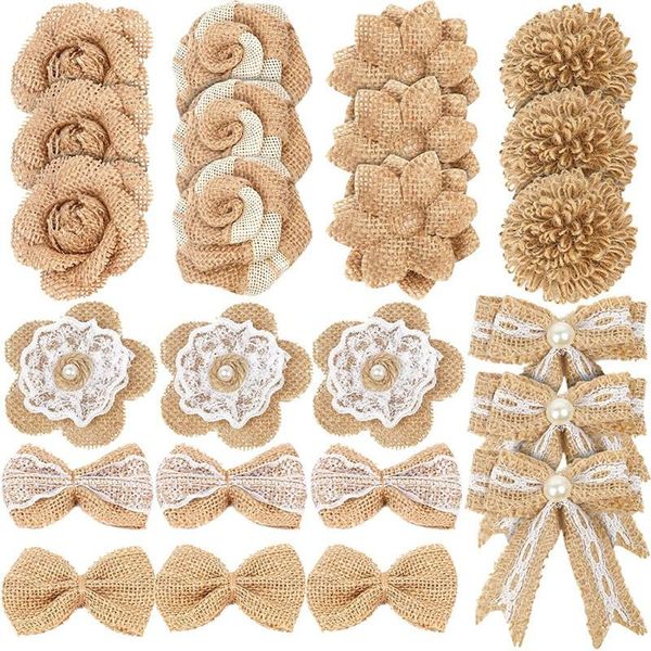 

party decoration 24pcs in 1 set burlap flower vintage handmade linen materials jute for wedding christmas diy