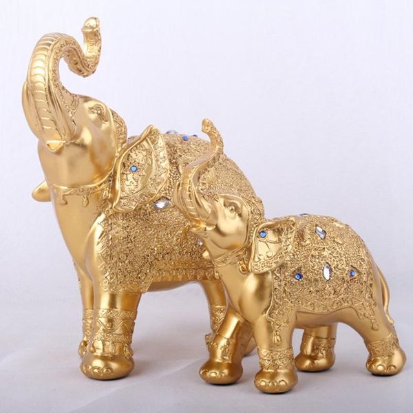 

decorative objects & figurines 2pcs/set golden polyresin ornate elephant statue lucky figurine sculptures ornaments for home office decor cr