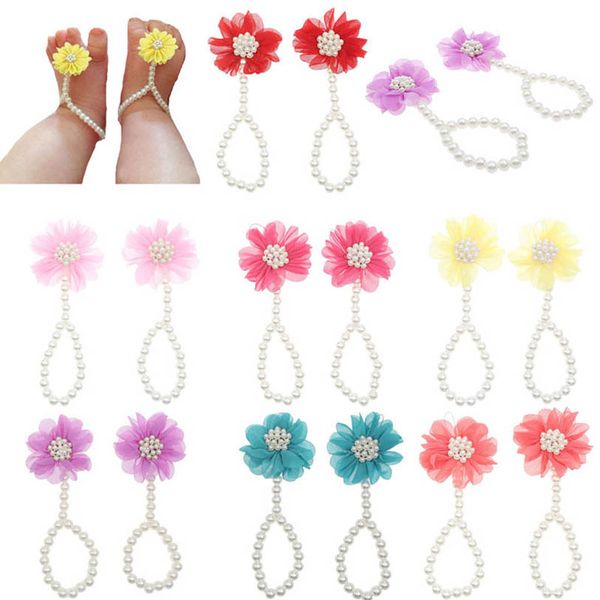 

girls hair accessories baby anklets feet decorated chiffon flower foot accessory newborn pgraphy props princess bracelet b7348, Slivery;white