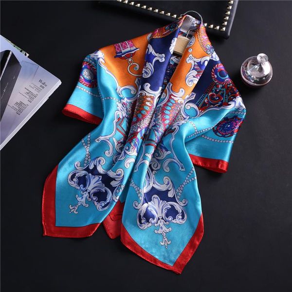 

women large square silk shawl bandana lady hijab foulard neck scarves luxury print satin head scarf 2021 fashion, Blue;gray