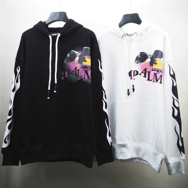 

version real right street tide pa hoodie palm pa angel casual sweater men and women, Black