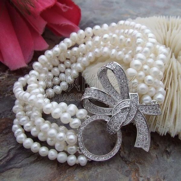 

beaded, strands women's 8" 6 white freshwater pearl bracelet cz clasp, Black