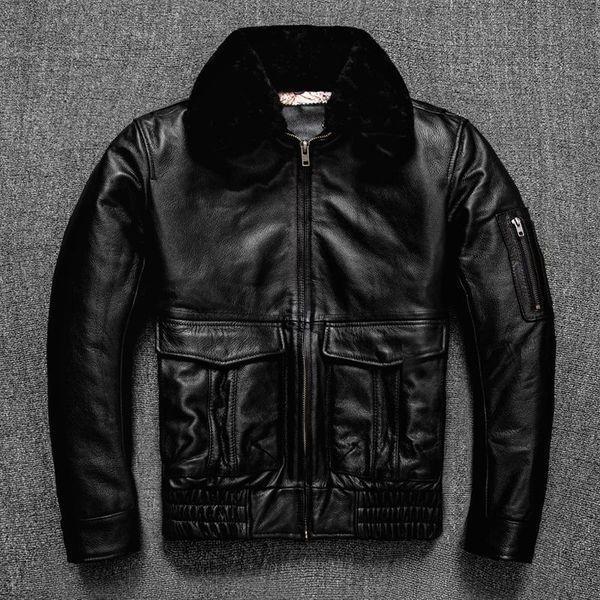 

men's leather & faux yr.classic us g1 style men genuine jacket.black plus size cowhide coat.sales warm cotton cloth