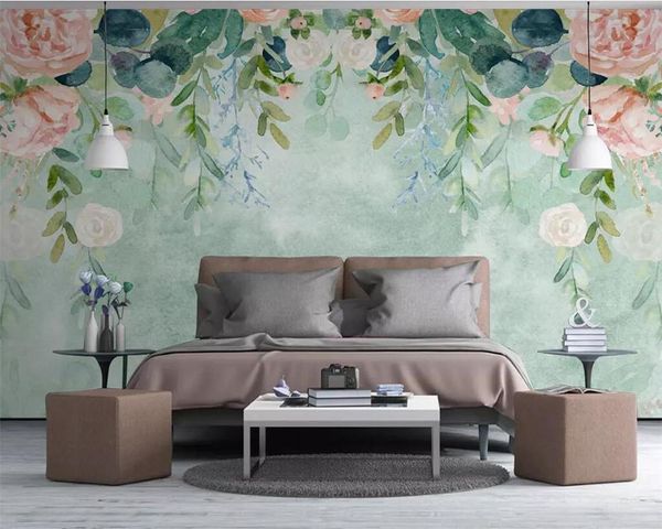 

custom self adhesive wallpaper nordic small fresh hand-painted watercolor cartoon flowers pastoral mural tv background wall 3d wallpapers