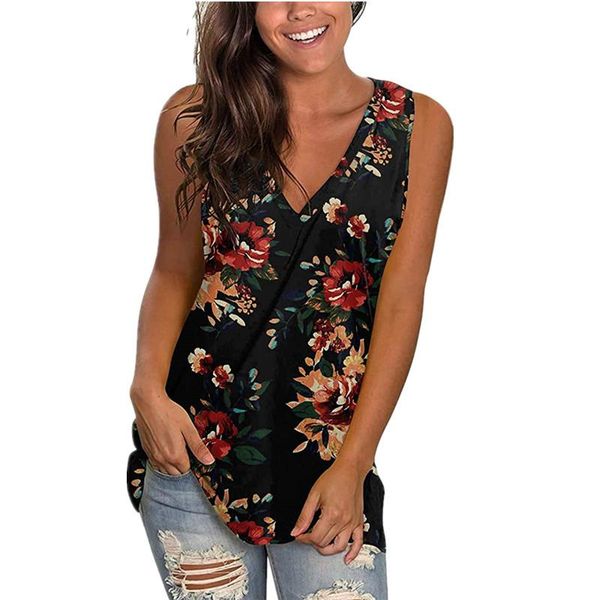 

women's t-shirt summer 2021 sleeveless style european dress floral vest, White