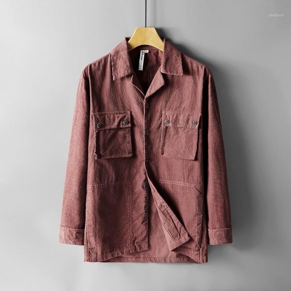 

men's jackets corduroy men long sleeve turn-down collar solid black pocket decoration chinese style cotton outerwear & coats, Black;brown
