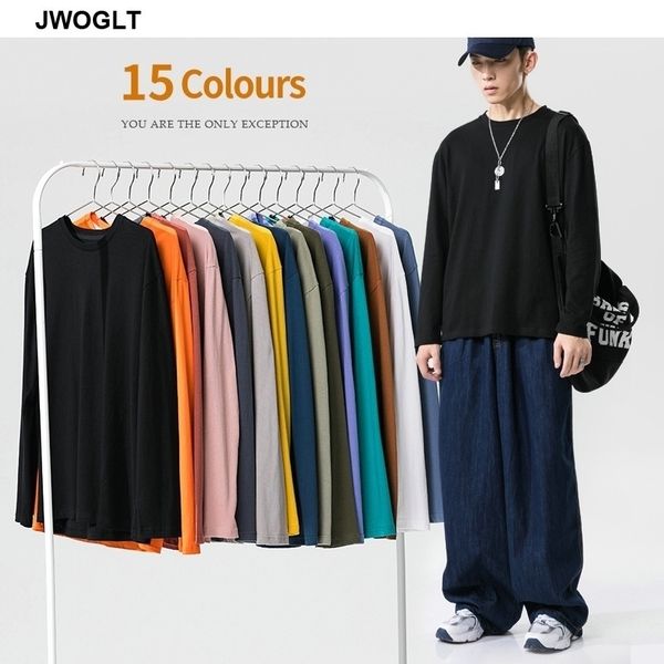 

15 colors spring autumn men's t shirt casual long sleeve regular fit 100% pure cotton soft o-neck basic tee shirts 4xl 5xl 210329, White;black