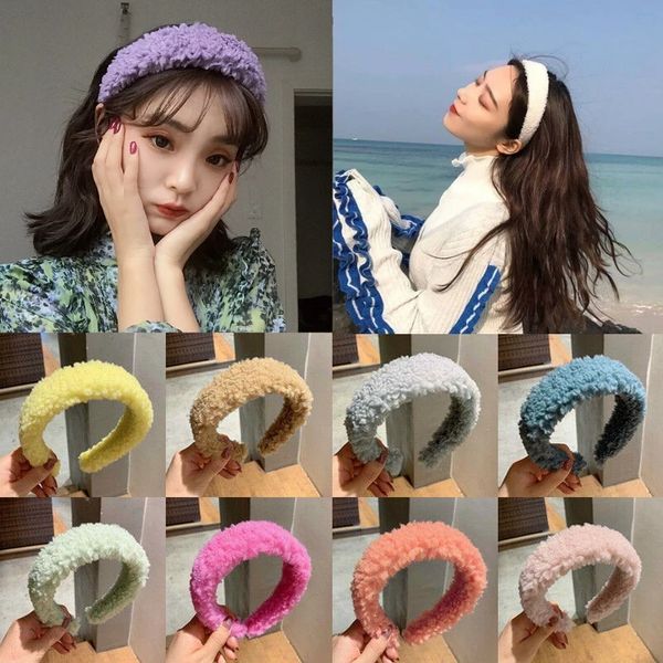 

korea lamb cute hair band ins candy color women elastic headband autumn and winter plush girl hairband hair accessorie, Silver