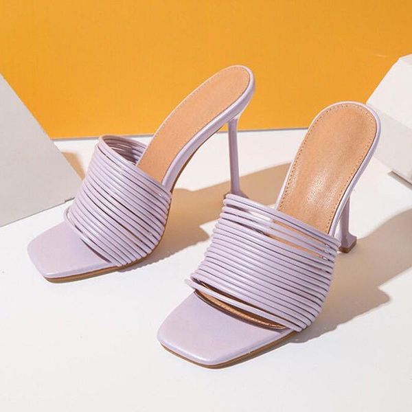 

summer women design slippers female fashion sandlas thin high heels shoes ladies square toe casual open slipper 2021, Black