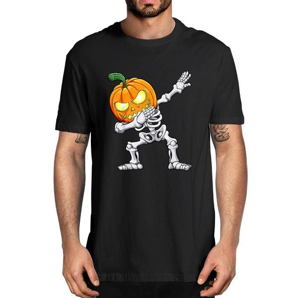 

men's t-shirts 100% cotton halloween boys dabbing skeleton scary pumpkin jack o lantern summer novelty t-shirt women casual streetwear, White;black