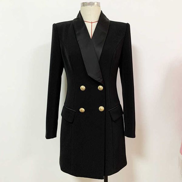 

new women blazers lion buttons double breasted long sleeve blazer women slim long formal classic jacket suit coat e37, White;black