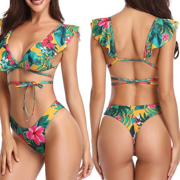 

bikini set swimwear breathable fashion colour polyester two piece swimsuits for women elastic vacations underwear swimming two-piece su
