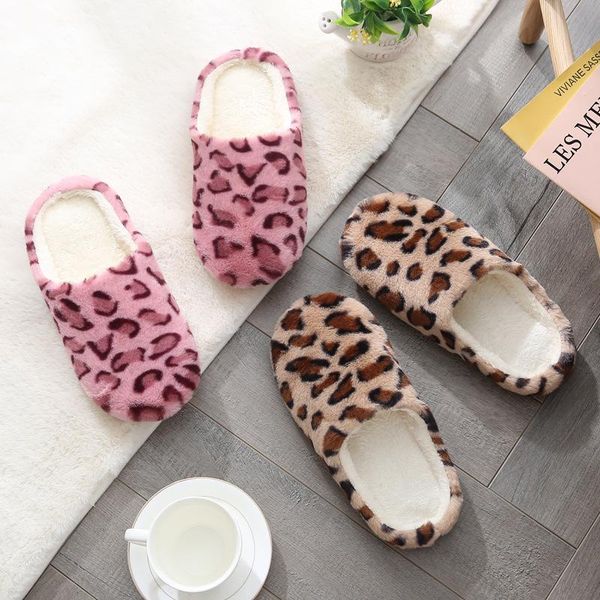 

autumn winter slippers for women shoes leopard plush soft bottom mens floor woman lovers home, Black