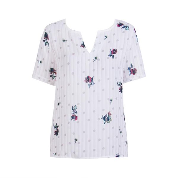 

women 2021 summer short sleeve flower casual chiffon shirt blouses v neck seller ladies clothing blouse women's & shirts, White