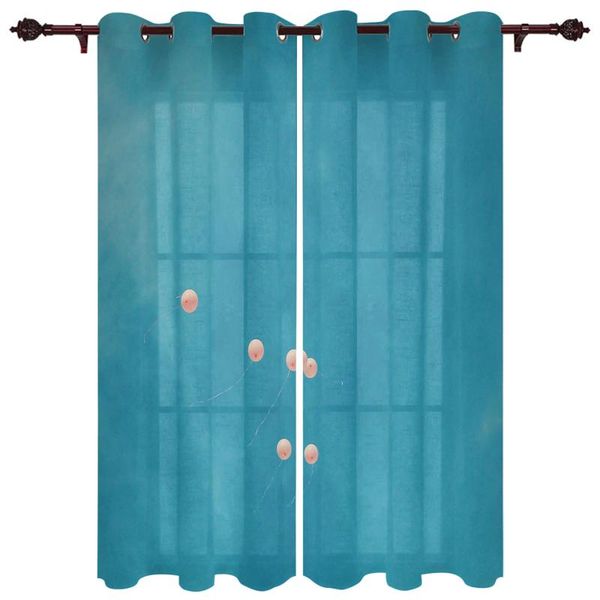 

window curtains blue sky pink balloon living room closet kitchen bedroom translucent cotton and linen curtain & drapes