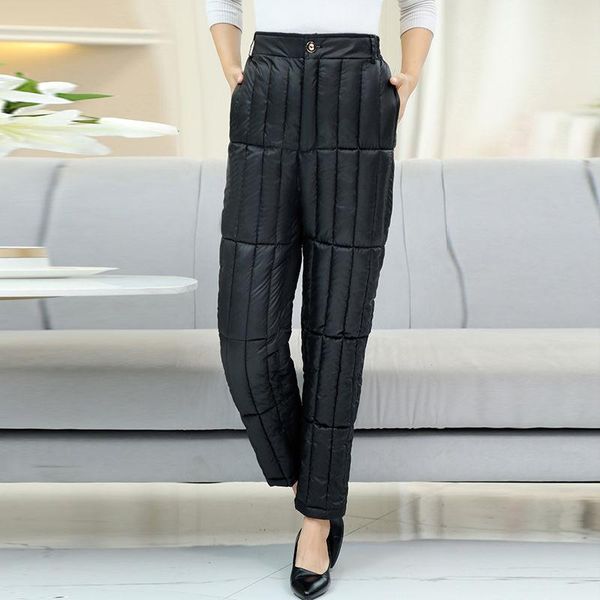 

winter women duck down pants high waist skinny warm formal female black elastic trousers plus size 5xl y30 women's & capris, Black;white
