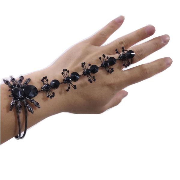 Schwarzes Spinnen-Armband mit Ring, modischer Körperschmuck-Armreif