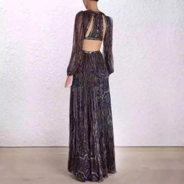 

casual dresses fashion runway boho women summer dress 2021 patchwork hollow out printing deep v-neck maxi ladies party clothes, Black;gray