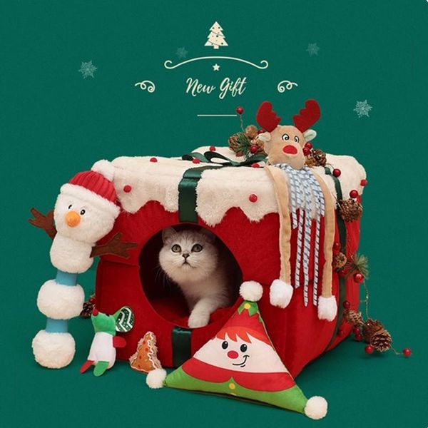 

cat beds & furniture christmas snow-shaped pet bed detachable animal dog house