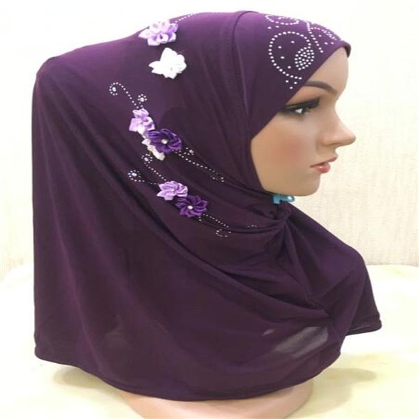 

ethnic clothing h015 medium size 60*60cm muslim amira hijab with flowers pull on islamic scarf head wrap, Red