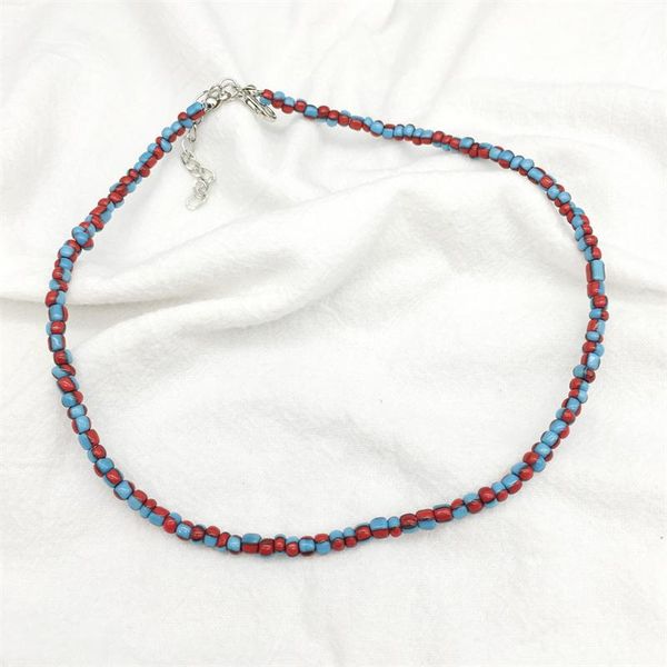 

chains personality creative glazed rice bead necklace fashion red and blue color beaded women accessories beach party gift, Silver